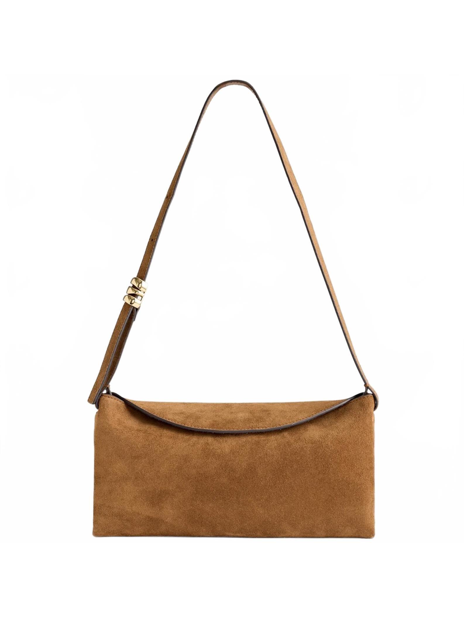 Madewell The Date Night Shoulder Bag In Suede New Warm Chestnut